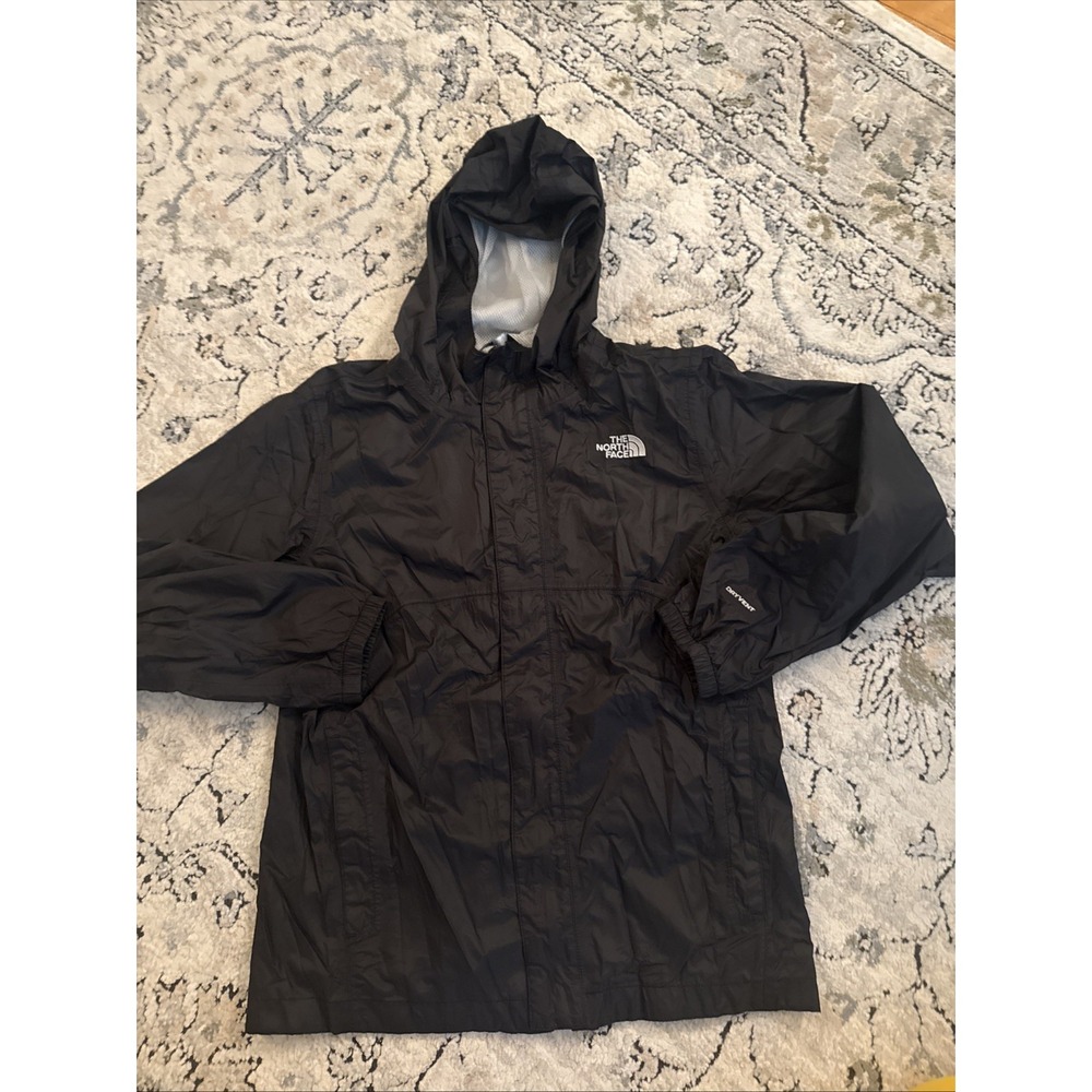 The North Face Youth  Black Hooded Jacket Windbreaker Rain Shell Size L 14/16